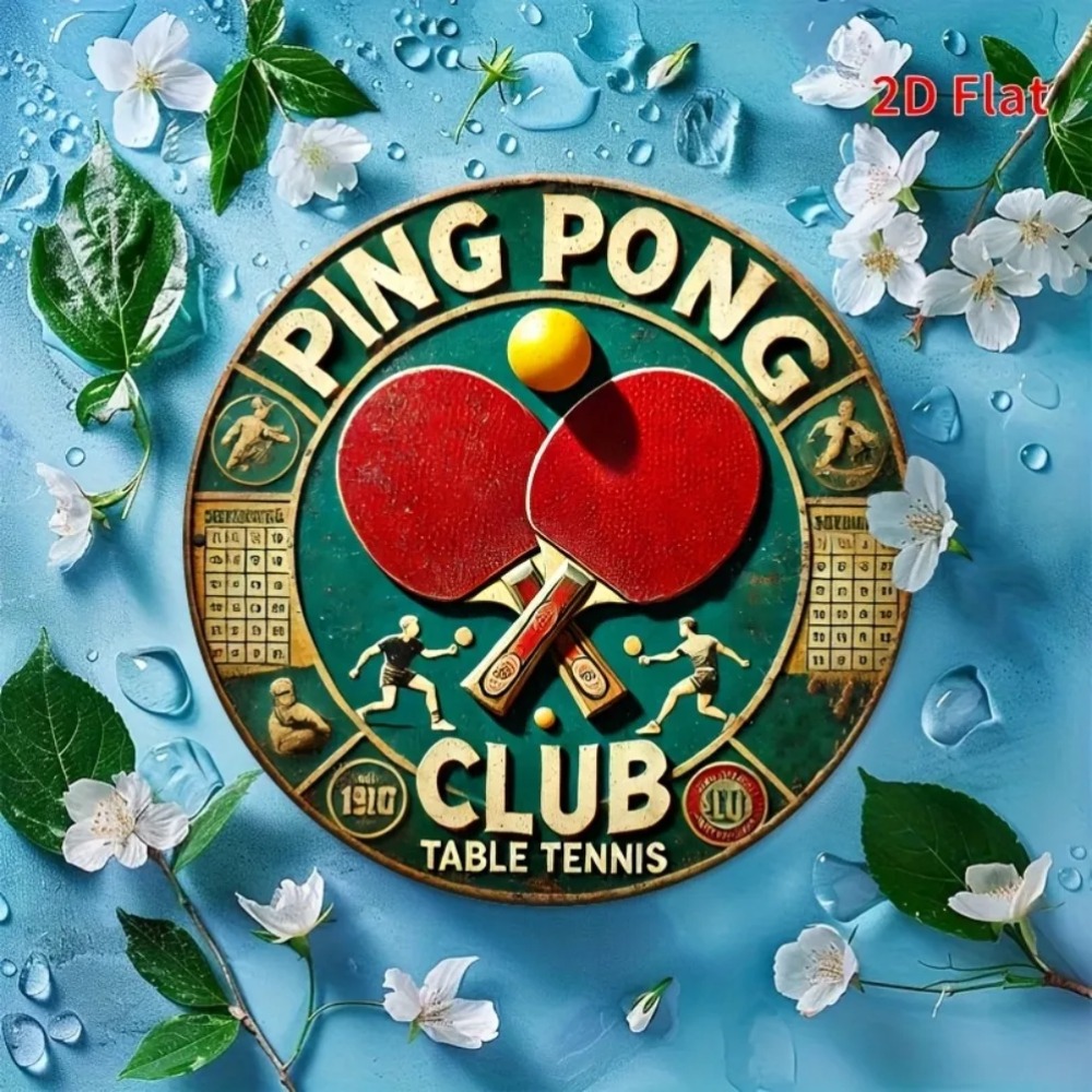 Table Tennis Dimension - Papan Logam Bulat Vintage 2D untuk